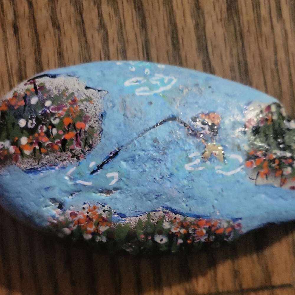 Hand-Painted Blue Fishing Dog Stone